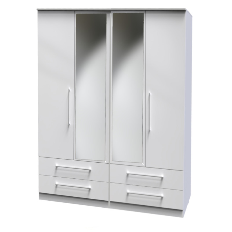 Worcester 4 Door 4 Drawer Mirrored Wardrobe Ready Assembled Bedroom